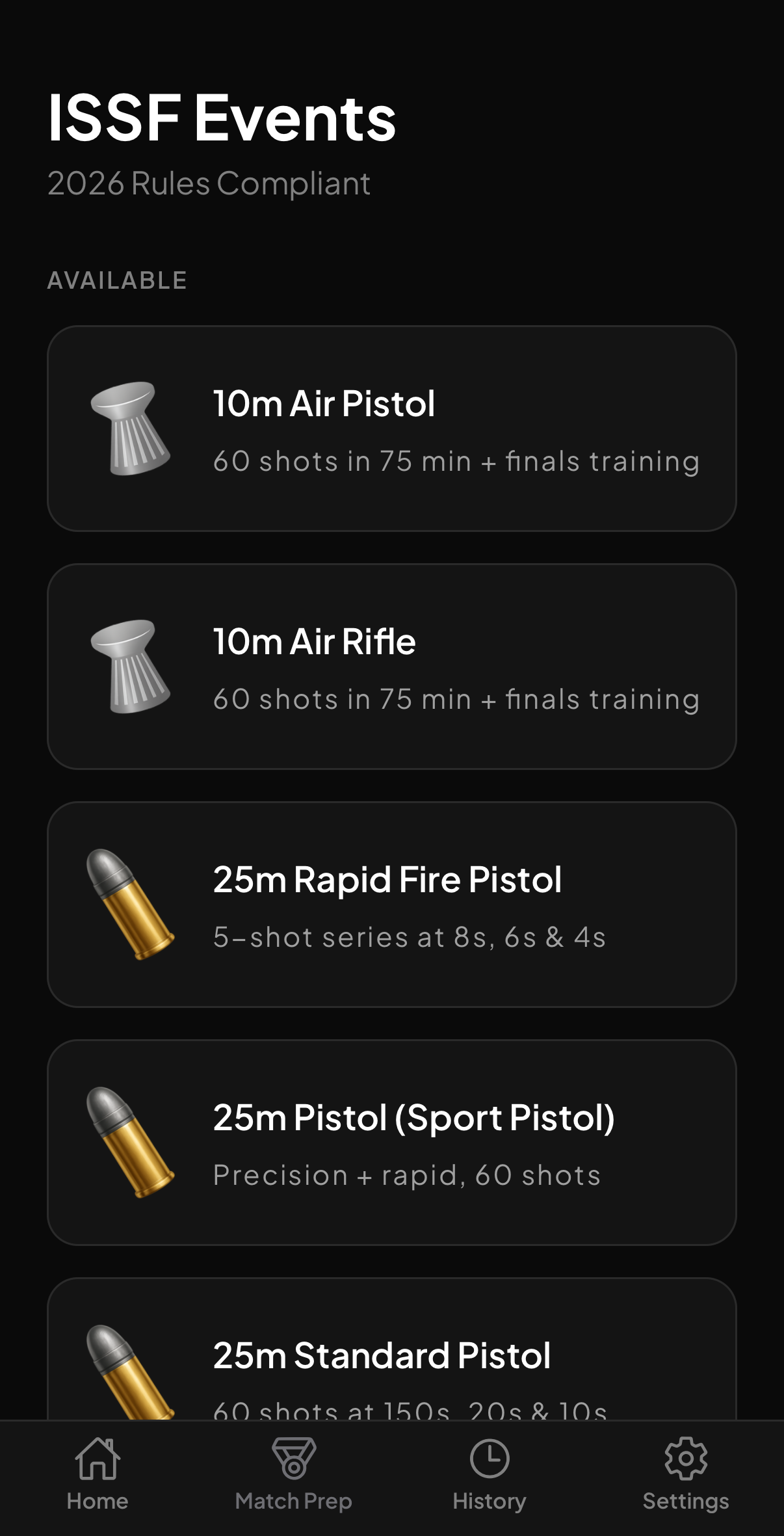 ISSF Events — all disciplines in one app